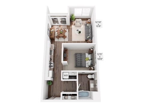 Floor plan for studio, 1 bath, 737 sqft